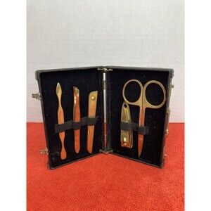 Vintage Stainless 5 Pc Nail Manicure Grooming Set in Miniture Briefcase Case